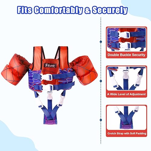 Miniatura 3 de Chaleco de natación para niños pequeños para piscina, chaleco de natación para niños con flotadores de brazo y correa ajustable en la entrepierna,