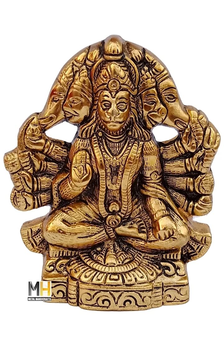 Radhika Gift Items Panchmukhi Hanuman ji Murti / Bajrangbali Murti Gift Article Decorative Showpiece - 16 cm (Metal, Multicolor)