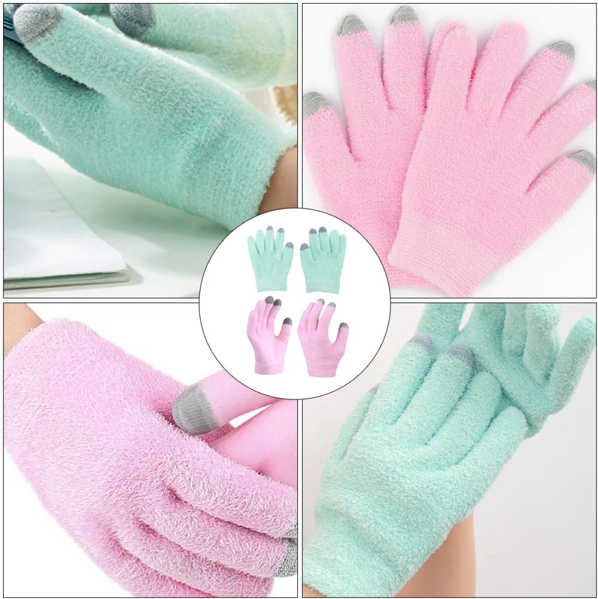 Generic 2 Pairs Touch Screen Moisturizing Hand Gloves with Essential Oil Gel for Dry Skin Care, Hand Spa Gloves for Women’s Overnight Hydration and Repair