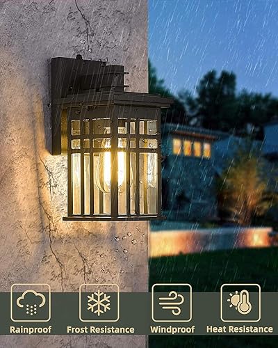 Miniatura 7 de HWH - Lámpara de poste industrial, linterna de pared exterior con sensor de atardecer a amanecer, negro mate con pantalla de vidrio transparente,