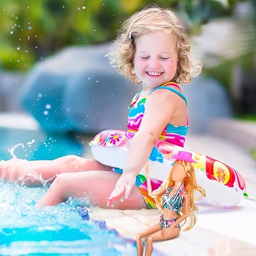 Miniatura 2 de Bencailor Ropa de muñeca de 5 piezas para trajes de baño de muñeca de 11.8 pulgadas, conjunto de ropa de natación y accesorios, sombrero de muñeca