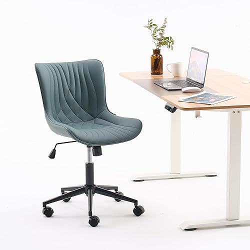 Miniatura 9 de YOUNIKE Silla de oficina, silla de escritorio sin brazos con ruedas, sillas de trabajo para computadora de oficina en casa, moderna silla acolchada