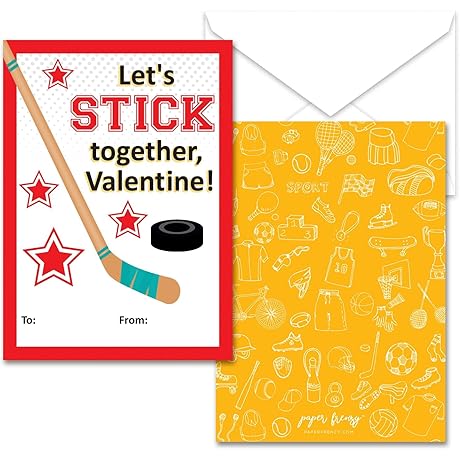 Paper Frenzy Hockey Valentines - 25-Pack