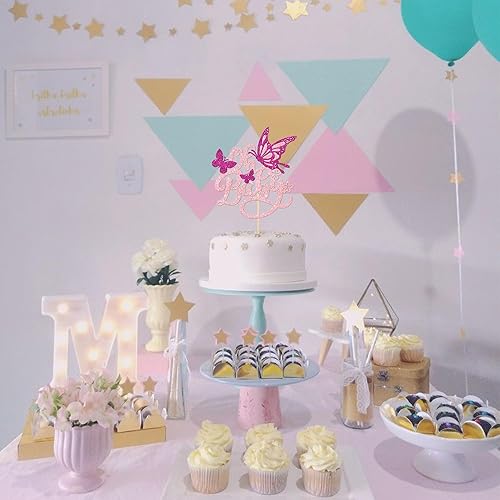 Miniatura 6 de 1 pieza de decoración de pastel de mariposa Oh Baby con purpurina para baby shower, mariposa para revelación de género, baby shower, fiesta de
