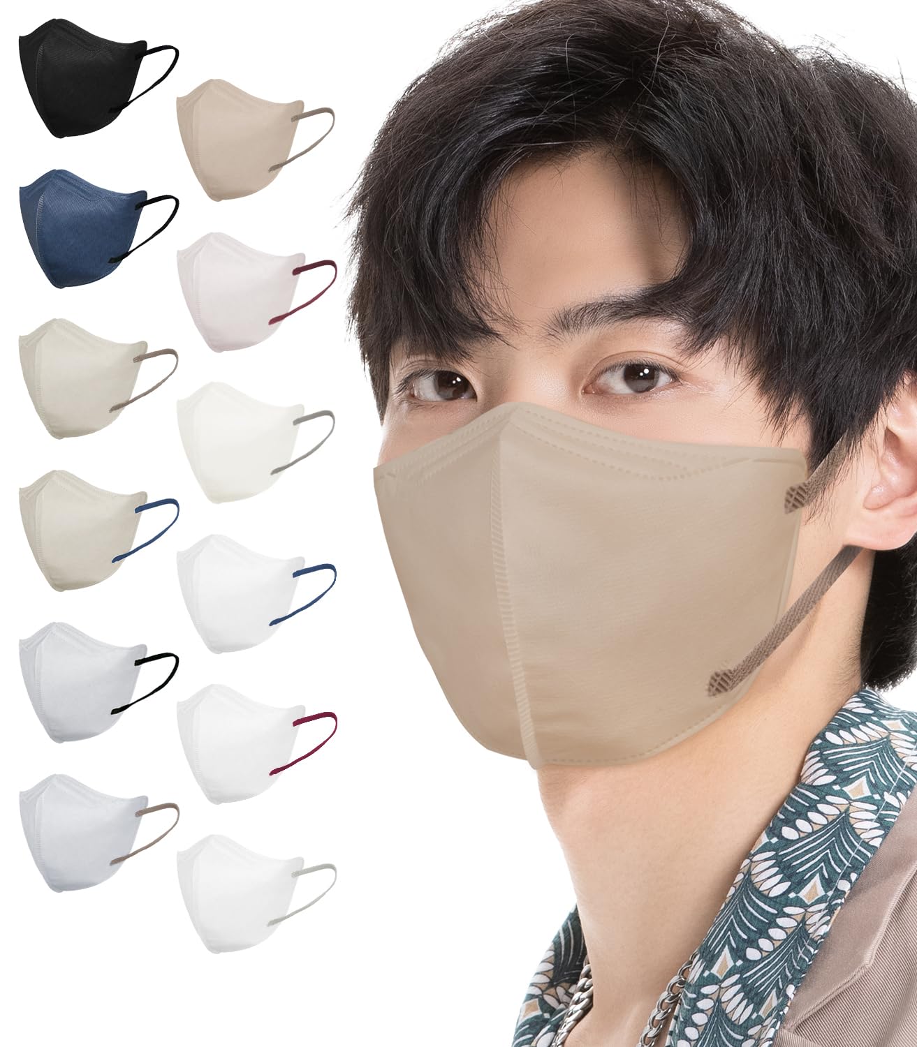 [Hellozebra] 立体マスク 大きめ メンズ バイカラー 3Dマスク 黒 不織布 30枚入 グレー 不職布マスク カラー 耳が痛くならない バイカラー 国内検品 飛沫対策 花粉用 息がしやすい 5dおしゃれマスク 15枚入りで個包装 モカブラウン×紐ブラウン