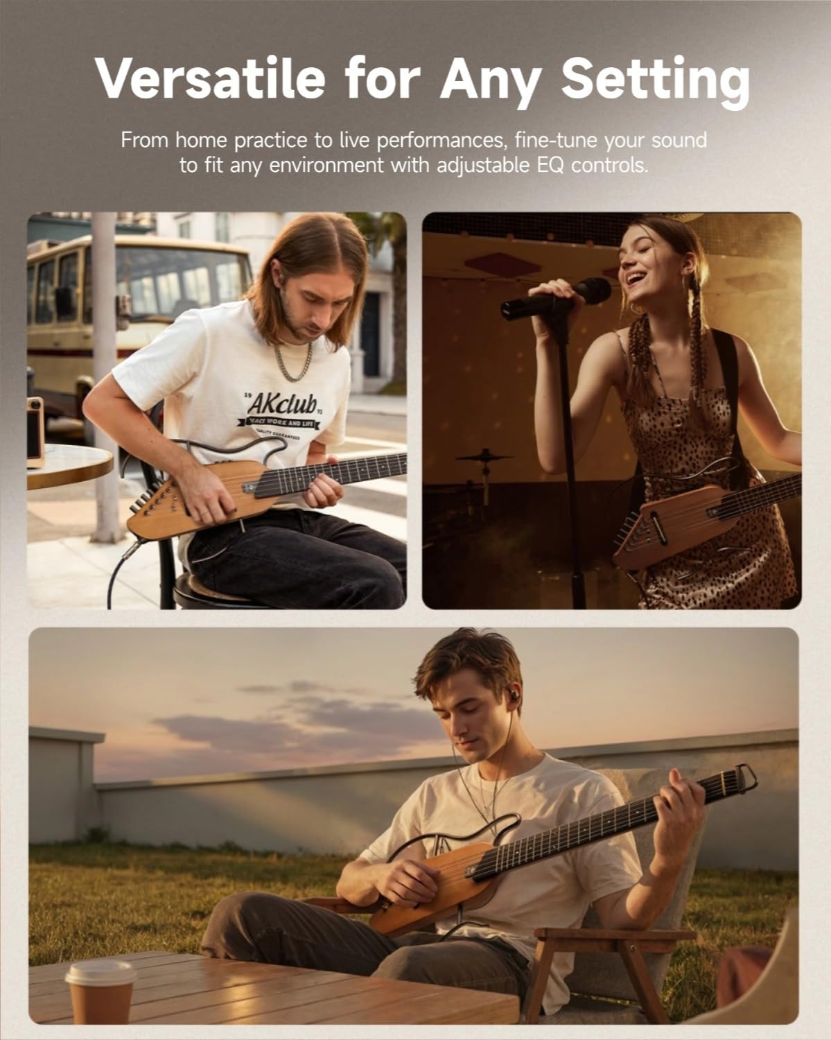 Donner HUSH-I Guitare Portable Sans Tête - Guitare Acoustique-électrique Ultra-légère et Silencieuse Pour les Voyages, Corps en érable Avec Cadres Amovibles, Housse de Transport et Accessoires.