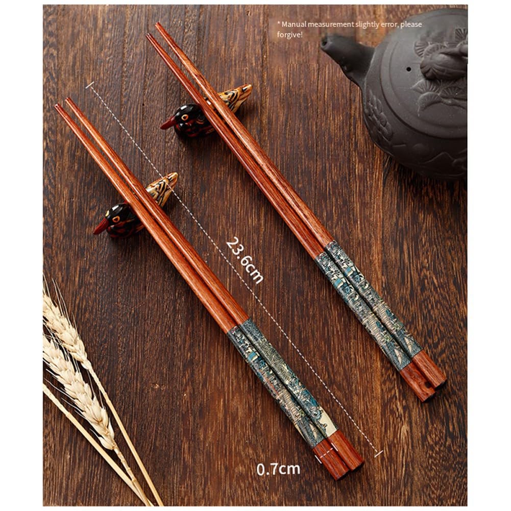 Essstäbchen-Set 4 Paar – Wiederverwendbar, Aus Naturholz, Mit Halter & Tragetasche, 22,9 Cm