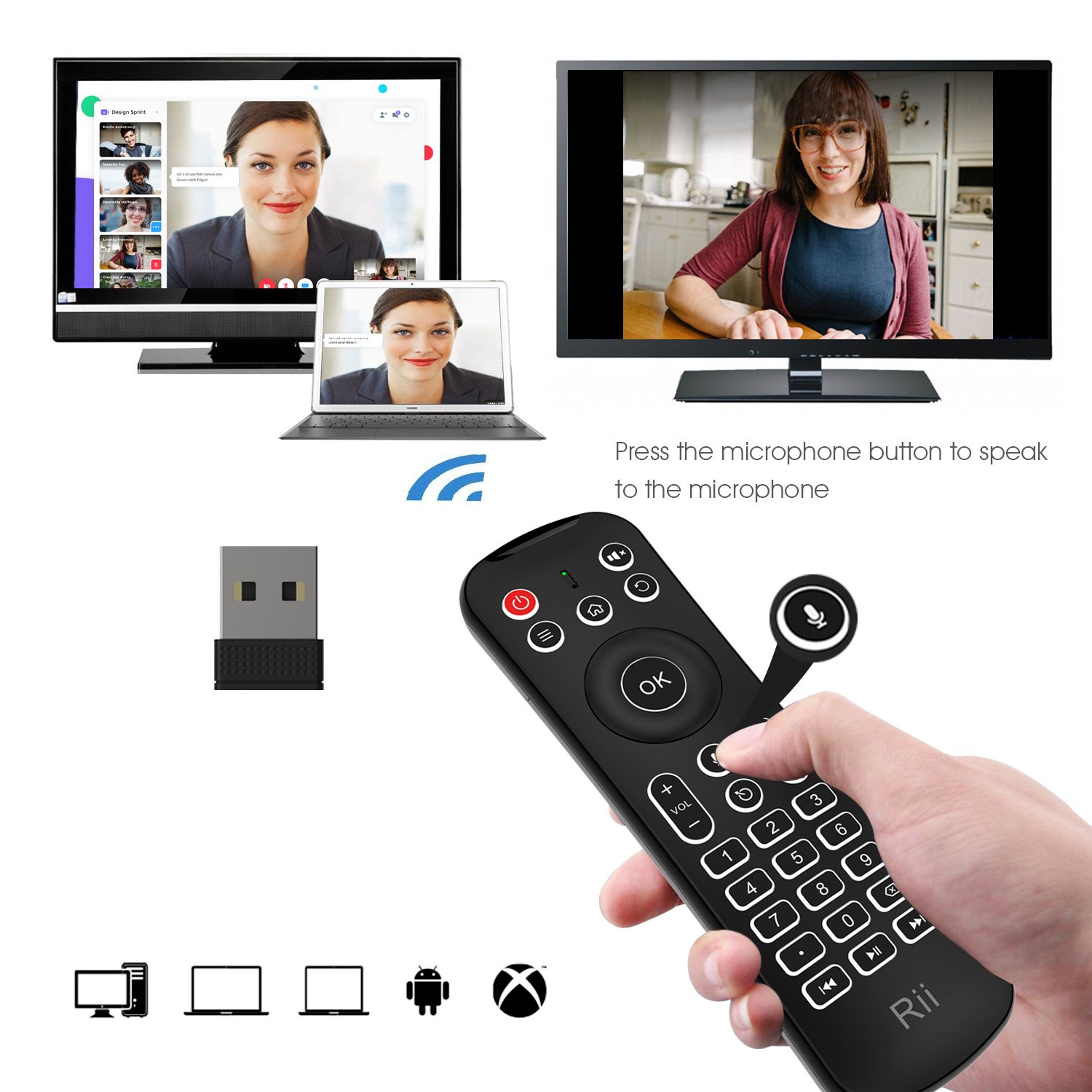 Rii MX6 2,4 G podświetlana mysz powietrzna + klawiatura bezprzewodowa + 6-osiowy pilot somatosensoryczny + mikrofon + przyciski do nauki na podczerwień 5 w 1 do mini komputerów / Smart TV / Android TV