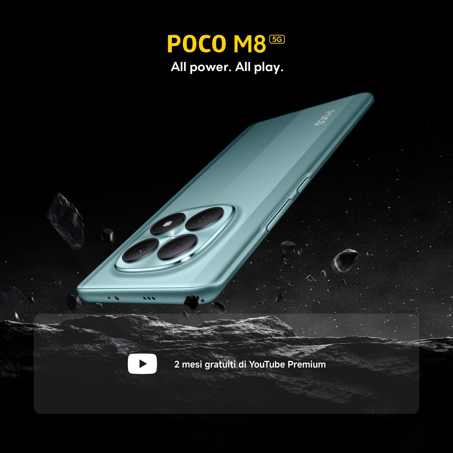 Xiaomi POCO M8 5G, Smartphone 8+256GB, Display AMOLED FIoW 6,77" 120Hz, Snapdragon® 6 Gen 3, Doppia fotocamera AI 50MP, Design curvo 3D da 7,35 mm, Argento, Garanzia 2 anni, Caricatore non incluso