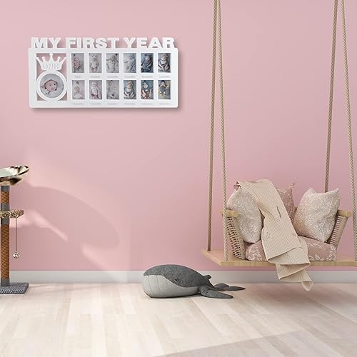 Miniatura 4 de ESTAMICO Marcos de fotos de bebé My Frist Year Photo Recuerdo para bebé de 1 a 12 meses de memoria, color blanco