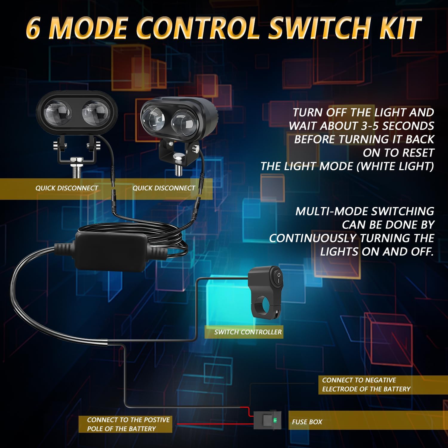 LED Pods Motorcycle Auxiliary Lights 2PCS 40W Spot Driving Fog Lights Amber/White with Switch Wiring Harness Waterproof for Bike ATV UTV SUV Off Road