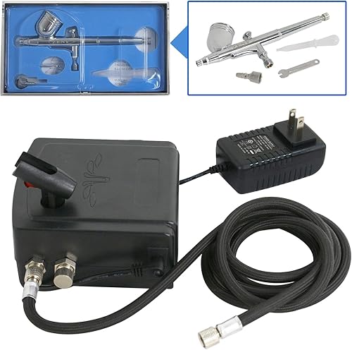 JupiterForce Mini kit de compresor de aire portátil para principiantes, sistema de aerógrafo de doble acción para manualidades, arte de uñas,