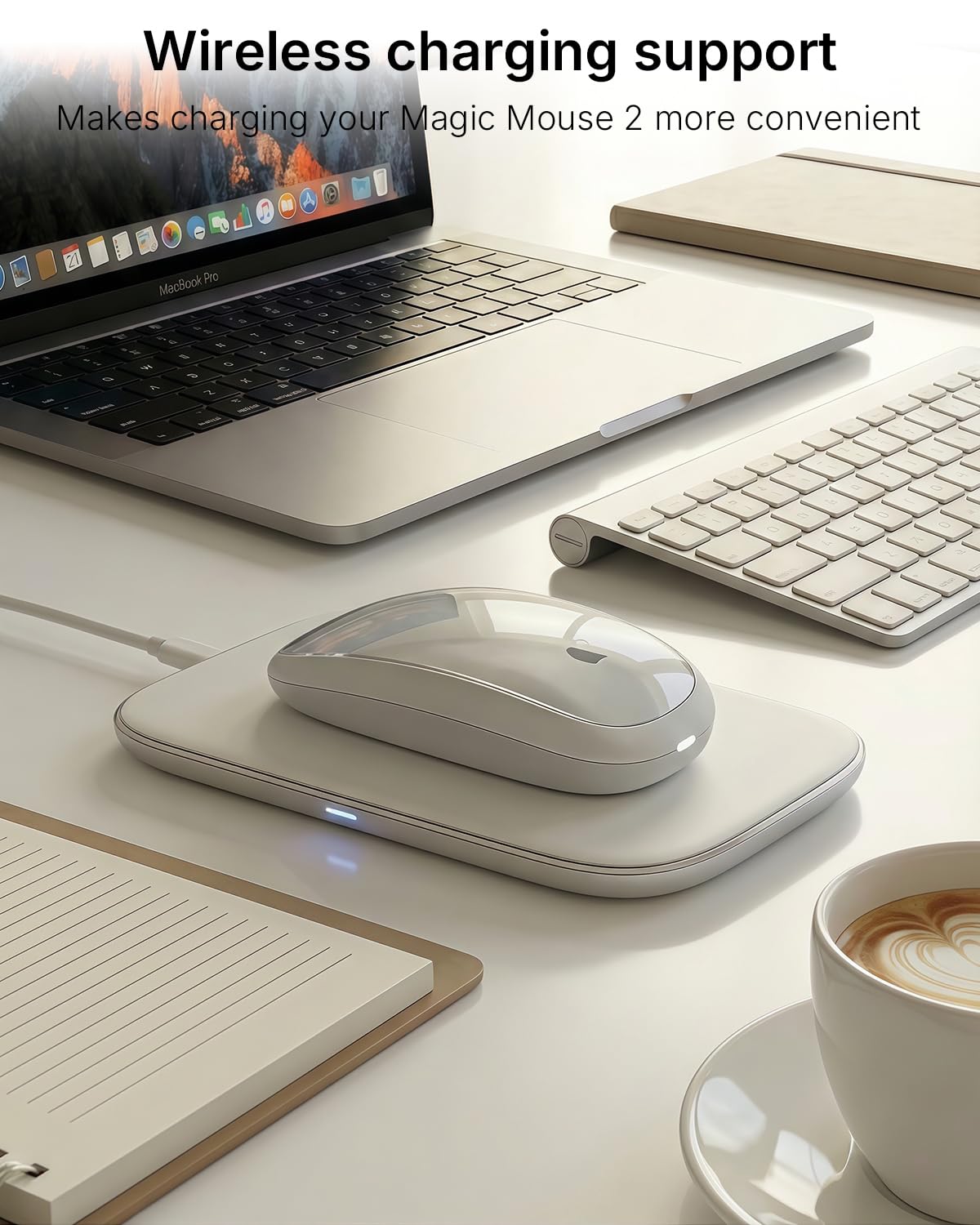 Cevorenx Magic Mouses Charger Base Wireless Charging Dock for Apple Magic Mouse 2 (Lighting), Ergonomic Wand Apple Mouse Grip with MagSafe Charging Support (White),Charger and Mouse not Included — view 3