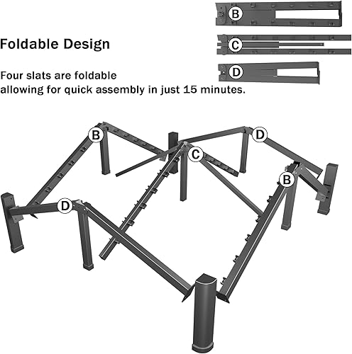 Miniatura 6 de Marco de cama matrimonial de 16 pulgadas con esquinas redondeadas y agujero para cabecero, retenedores de colchón, soporte resistente de 3500