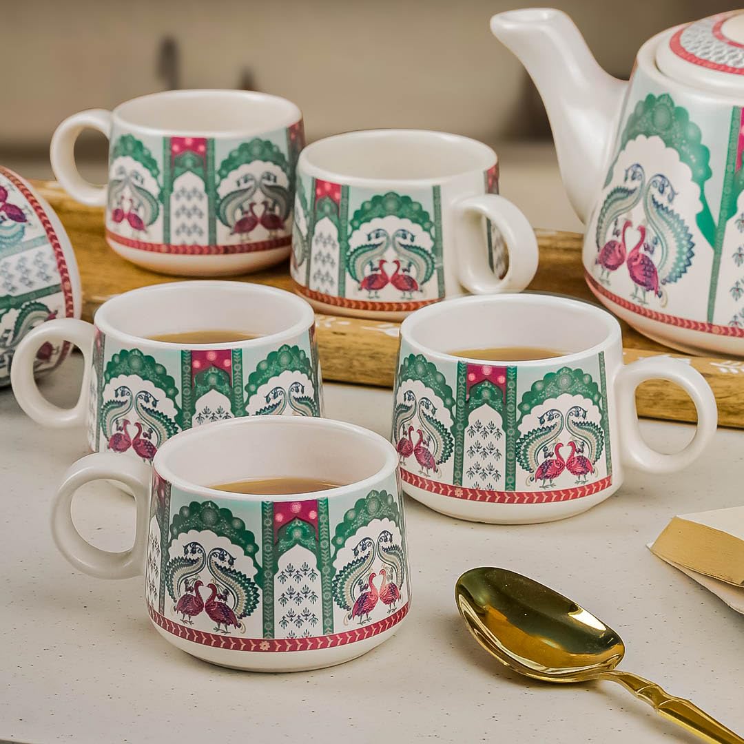 Peagal Ceramic Tea Set - Kettle & 6 Cups -6 Peagal Ceramic Tea Set - Kettle & 6 Cups -6