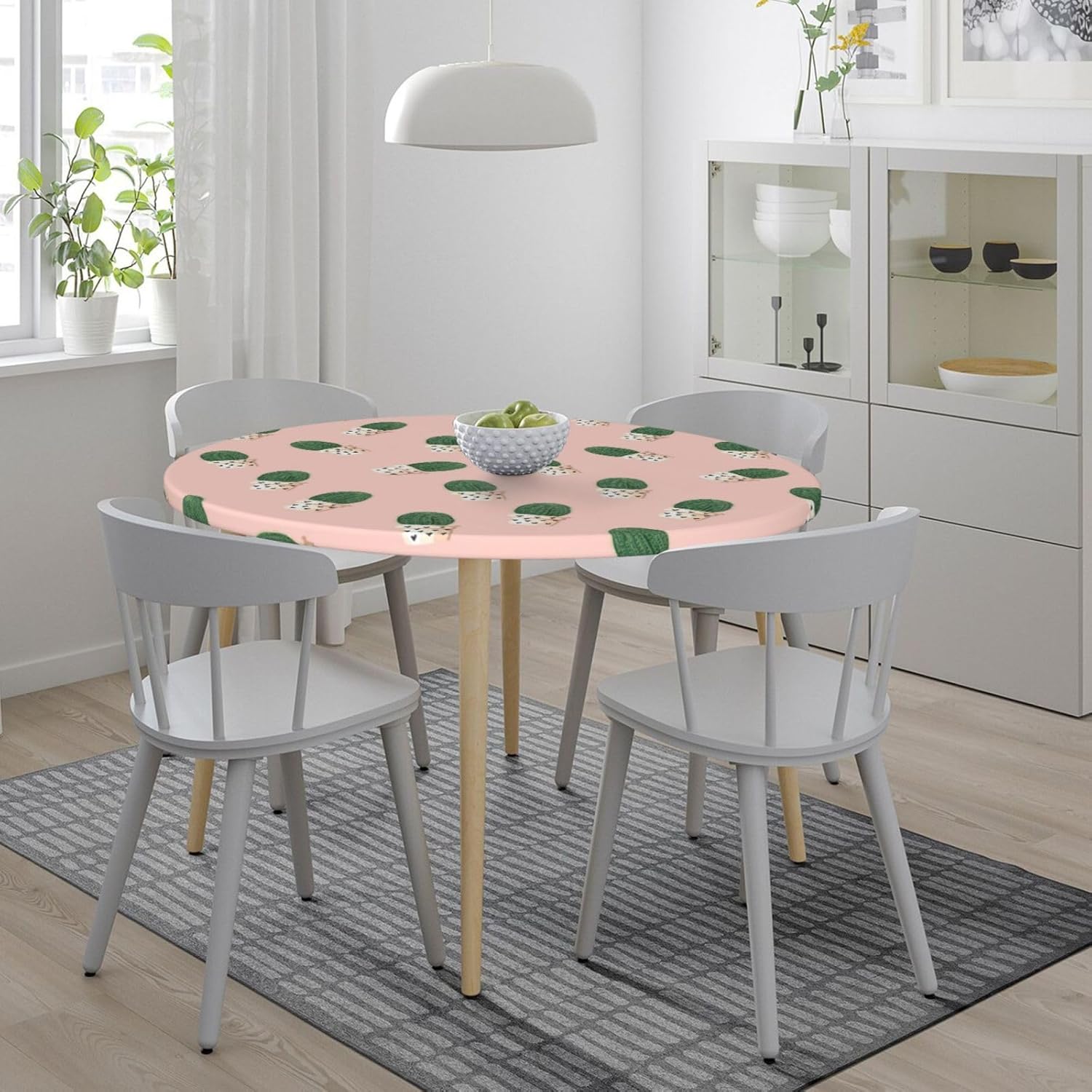 Cactus Red Print Outdoor Patio Kitchen Decor Supplies Wipeable Round Table Cloth for Indoor Outdoor