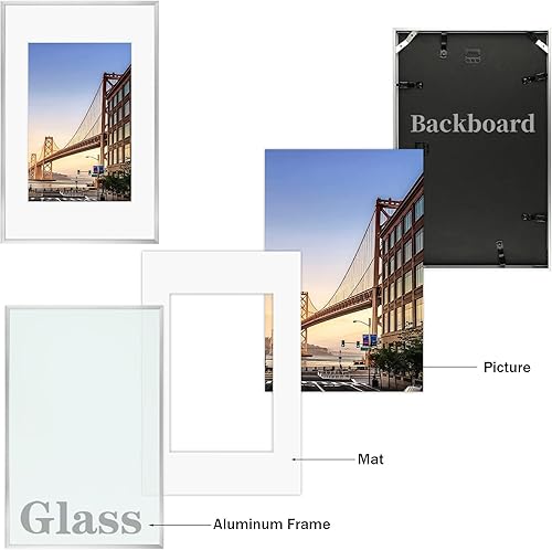 Vista 76 de Frametory - Marco de aluminio de 11 x 14 para fotos de 8 x 10 (en pulgadas), con paspartú marfil, de pared, con gancho de sierra, pestañas Bronce