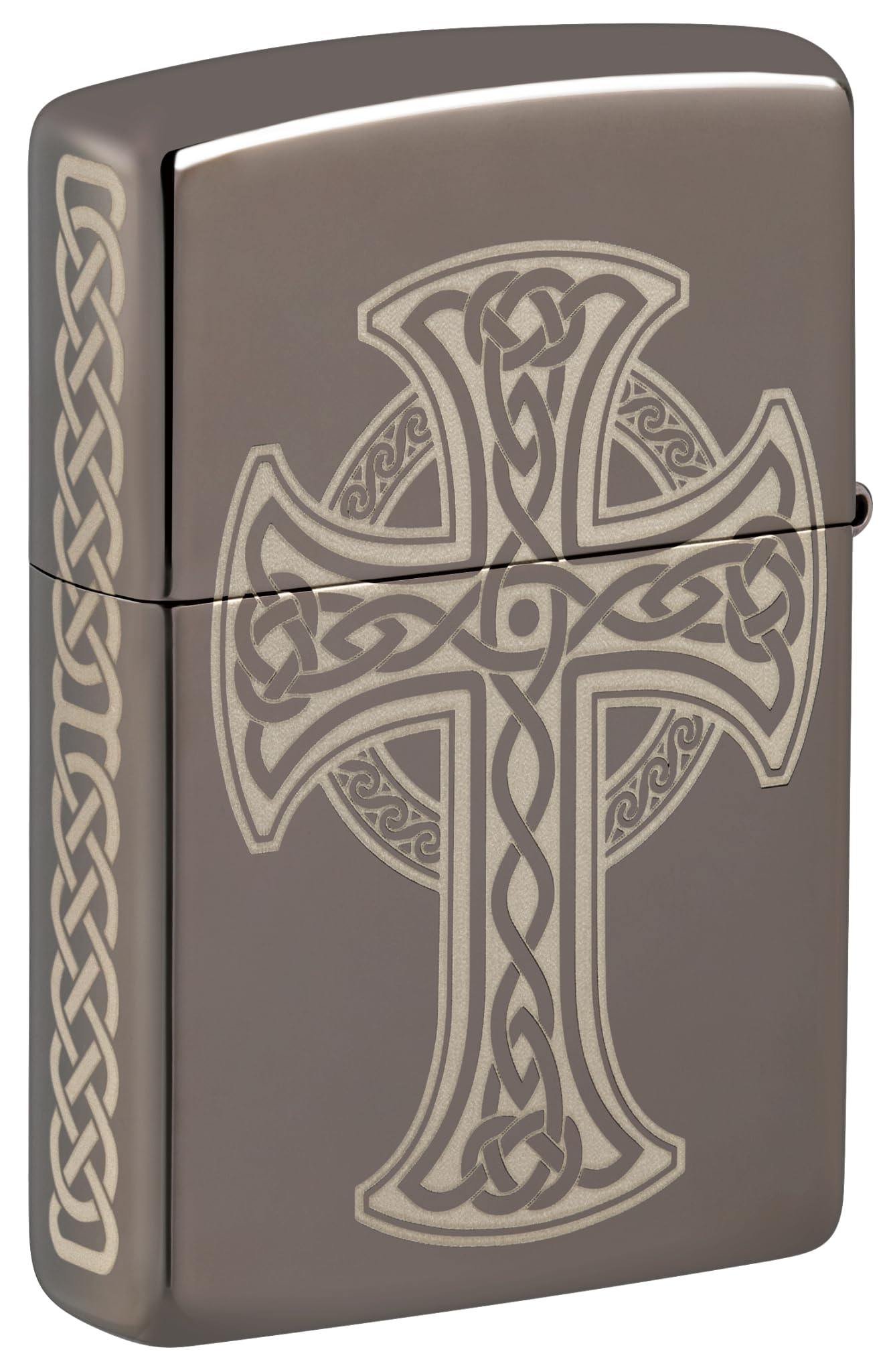 Zippo - Briquet Tempête Motif Croix Celtique, Noir (Black Ice), Gravure Laser (4 Côtés), Rechargeable, Réutilisable, Coupe-Vent, Coffret Cadeau, Fabriqué Aux États-Unis