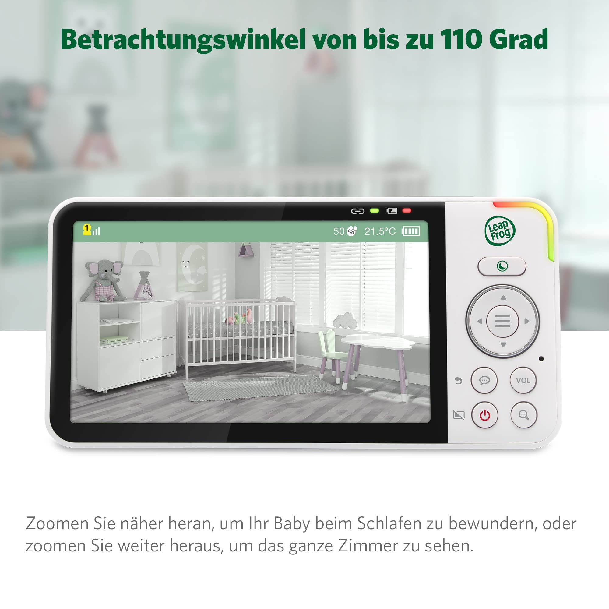LeapFrog LF925HD Monitors para Bebés, 1080p WiFi Monitors Inteligentes para Bebés, 360° Traducción e Inclinación, Zoom 8X, ExhibiciónLCD de 5 "720p, Visión Nocturna, Walkie - Talkie Bidireccional