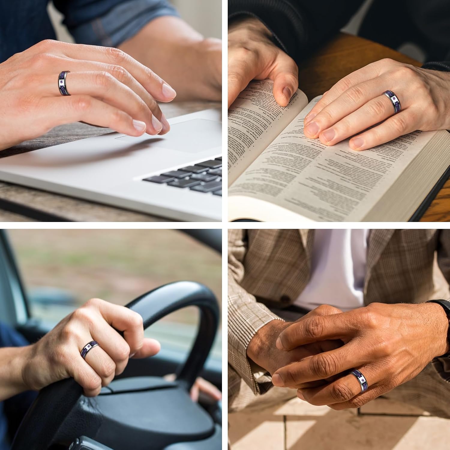 TUNGSTORY Mens Wedding Band with Celtic Dragon 8mm, Black Tungsten Ring Inlaid with Purple Carbon Fiber and CZ, Comfort Fit Rings for Engagement Anniversary, Customizable, Beveled Edges, Size 7-12 - Image 3