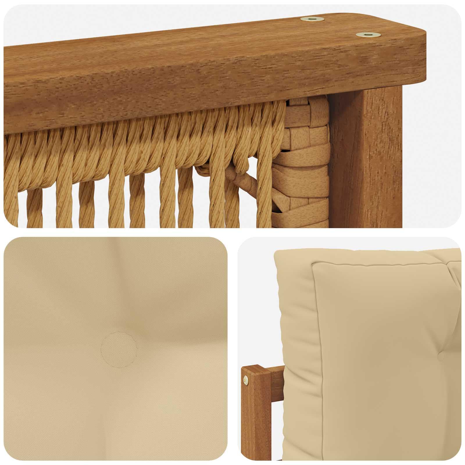 Sofá central de exterior natural de madera maciza de acacia con respaldo de listones, resistente a la intemperie, altura del asiento de 37 cm, para balcón, terraza, salón, sofá modular
