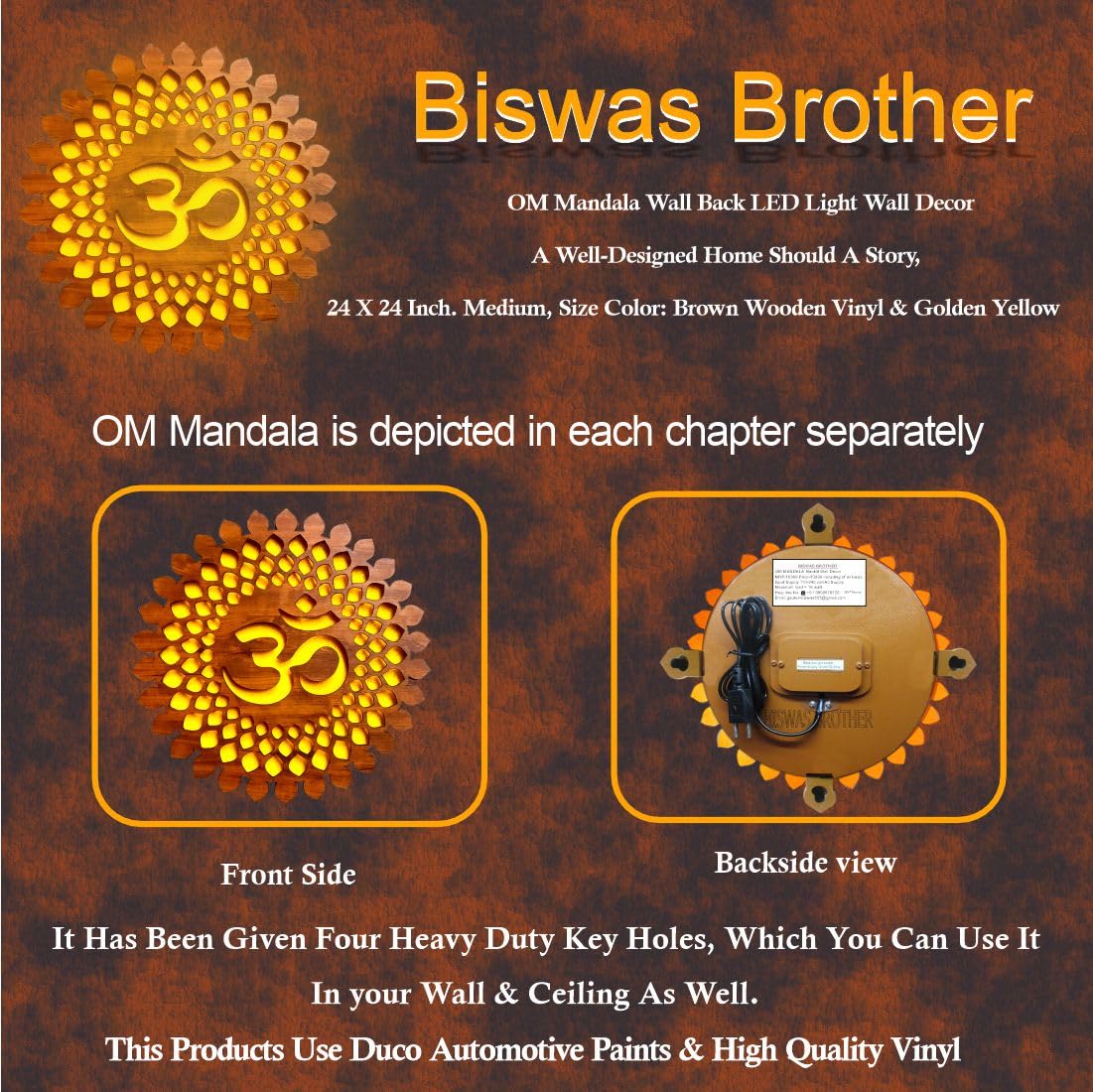 Biswas Brother OM Mandala Wall Back lid LED Light Wall Décor A well-designed home should tell a story,Size(24 inch X 24 Inch) Large Size(Vinyl & Wooden Mdf finishing) 2