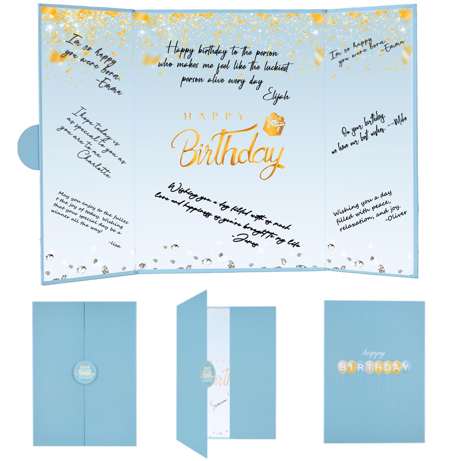 Crenics Dusty Blue and Gold Birthday Guest Sign in Book Alternative 18" x 12"