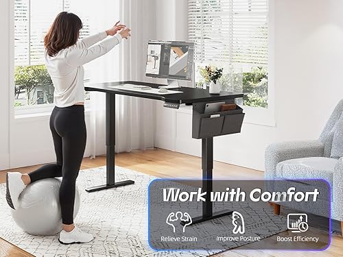 Miniatura 7 de EnHomee Escritorio eléctrico de pie con luces LED, escritorio de oficina de 48 x 24 pulgadas de altura con 3 ajustes preestablecidos de memoria,