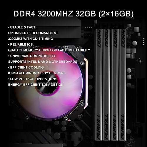 Miniatura 7 de PUSKILL Memoria RAM DDR4 32 GB (2 × 16 GB) 3200 MHz PC4-25600 CL16-18-18-22 1.35V Intel AMD Desktop Computer Memory