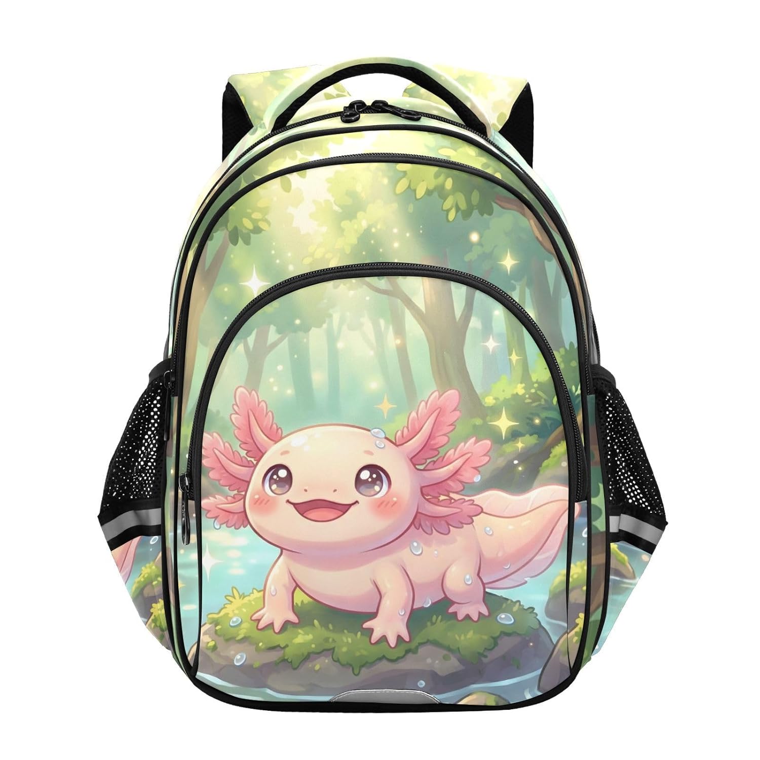 Lightweight Backpack Boy Girl Bookbag Cute School Bag Axolotl Daypack M 16L Ages 8-14 Green