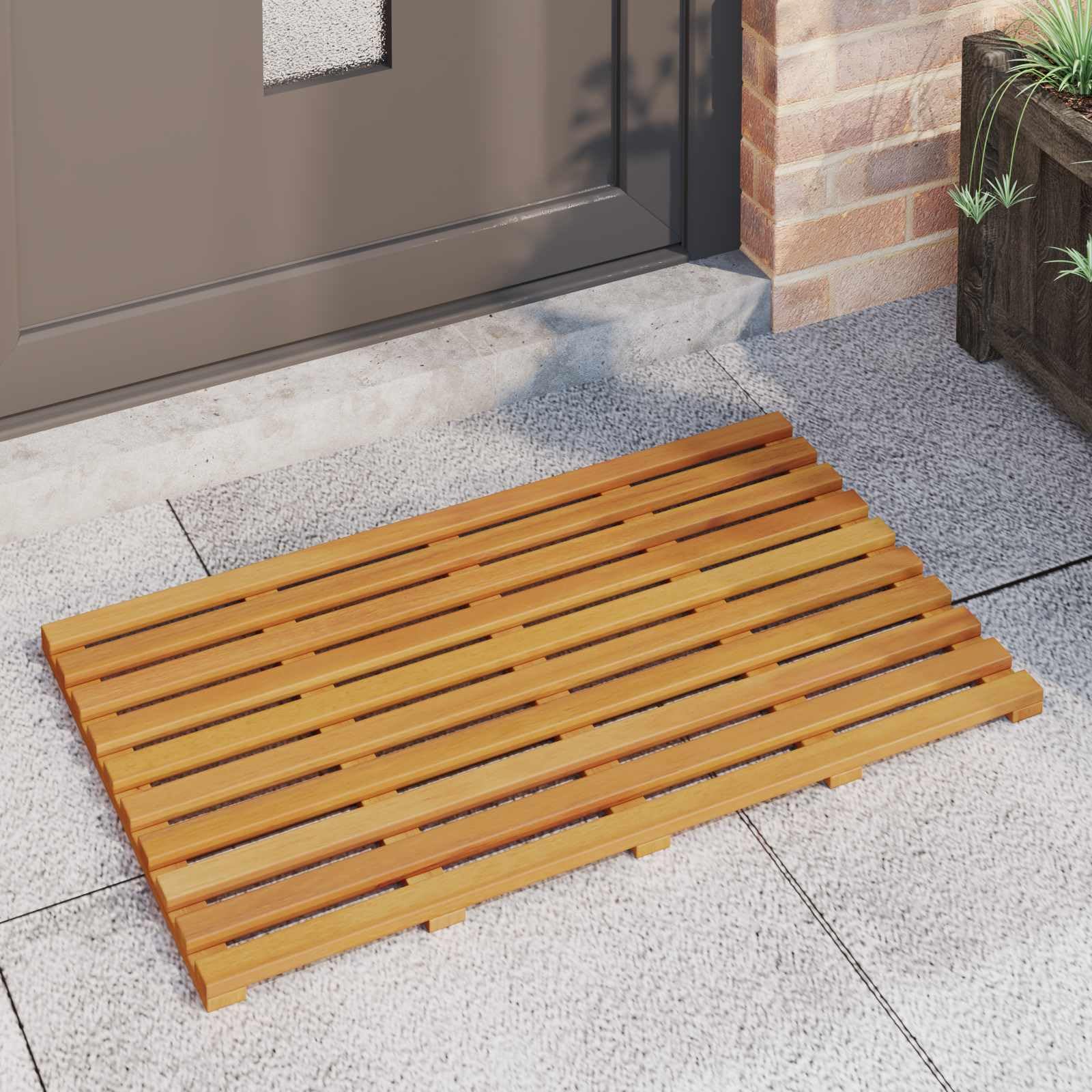 Mangloder - Alfombrilla de baño de madera maciza de acacia marrón, 80 x 48 x 2,5 cm, antideslizante, de secado rápido, para baño, balcón, ducha e inodoro, fácil de limpiar para interiores y exteriores