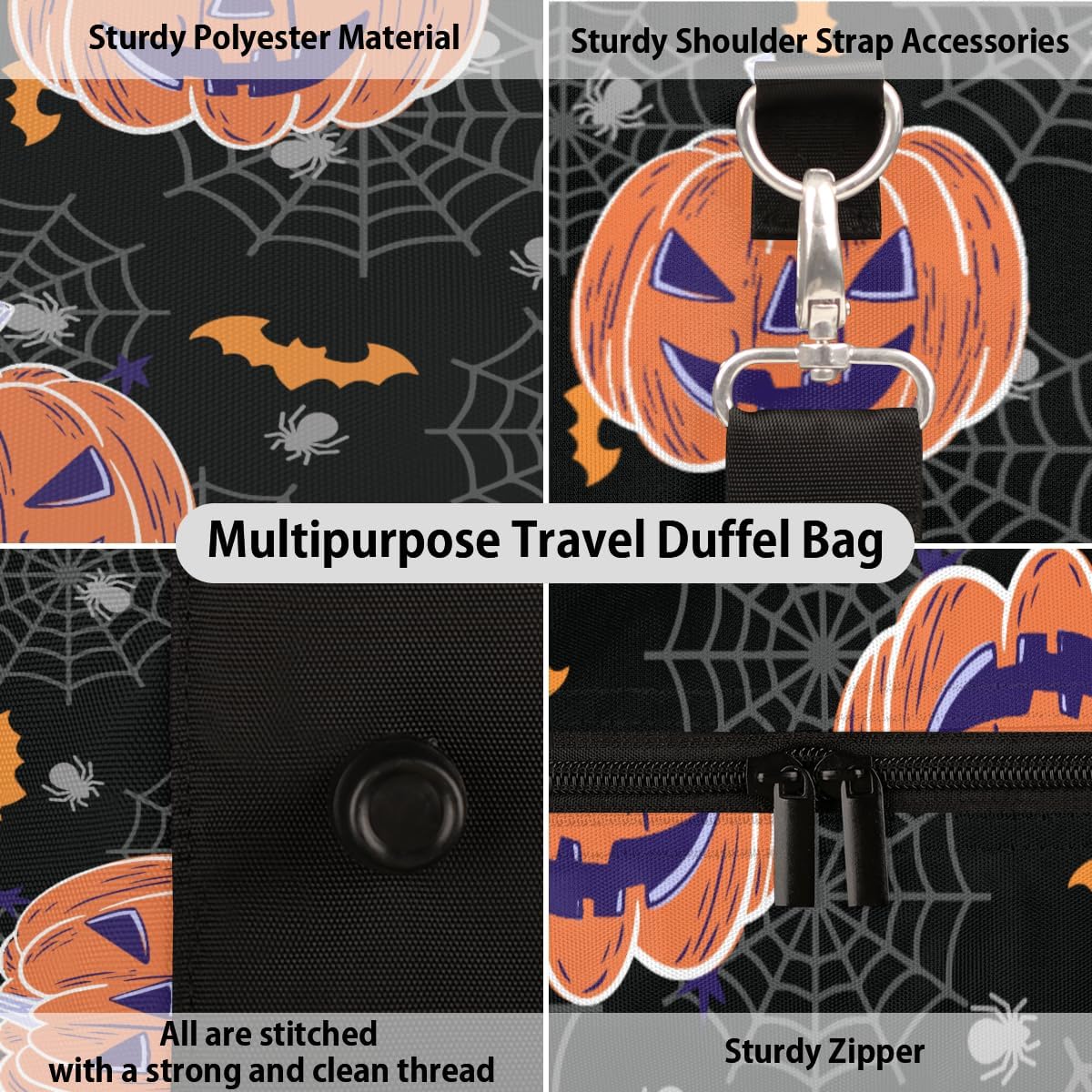 Halloween Pumpkin Web Travel Duffel Bag for Women Men Large Capacity Overnight Weekender Bags for Lightweight Waterproof Sport Gym Bag for Workout Yoga Swim