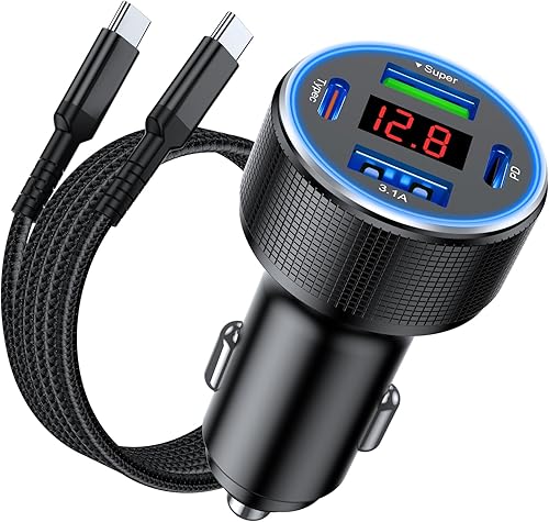Miniatura 11 de Cargador de coche USB C, 4 puertos 78 W, adaptador de cargador de coche dual USB de carga rápida, adaptador de encendedor de cigarrillos con Negro