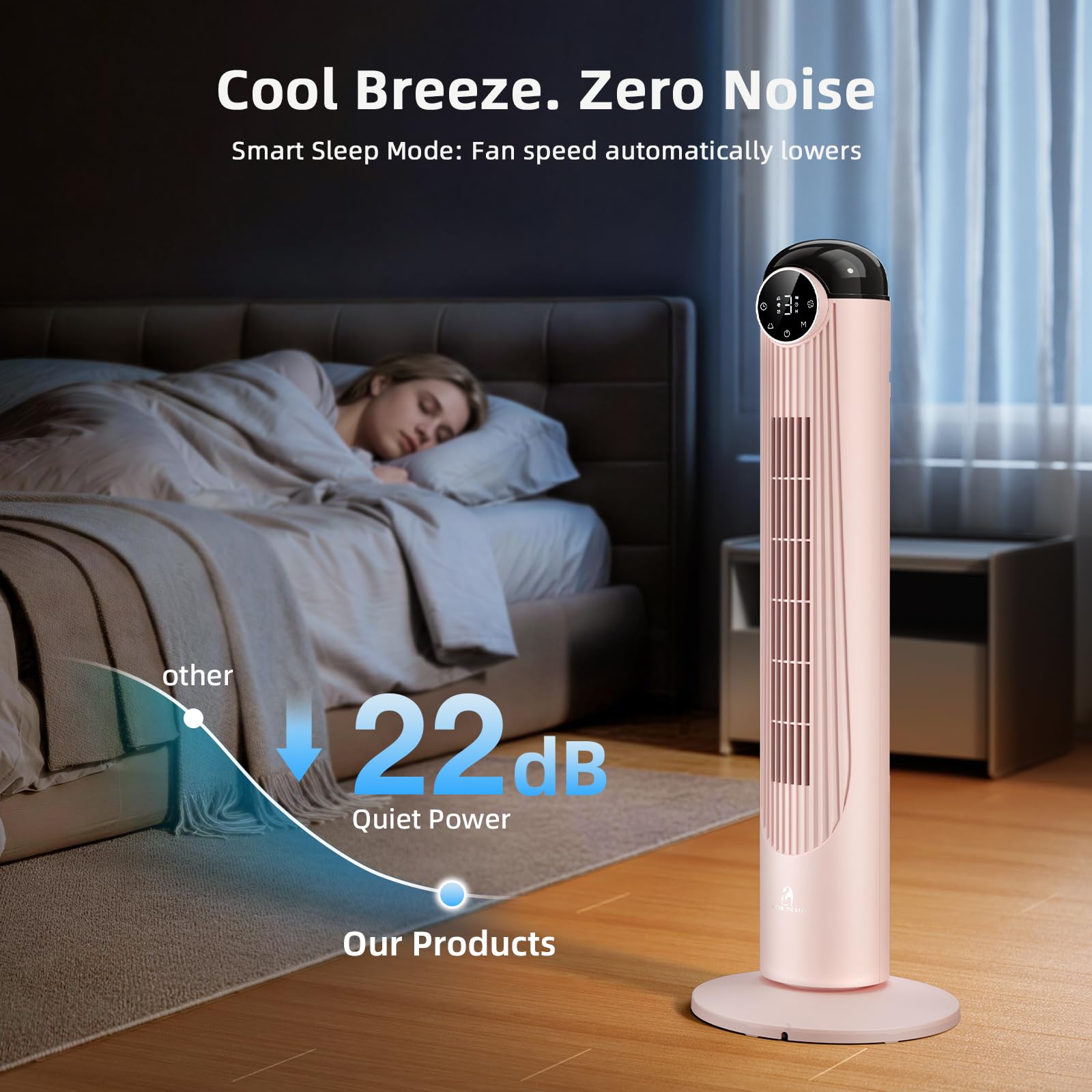 Antarctic Star T36 - Ventilador de torre de 36 pulgadas, ventilador oscilante sin aspas con control remoto, 6 velocidades y 4 modos, visualización LED, temporizador de 9H, ventilador silencioso de pie