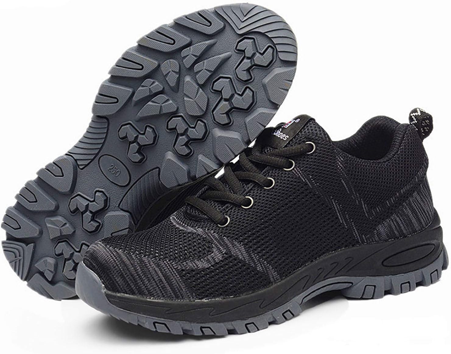 Work Safety Shoes, Men Women Lightweight ​Boots, Anti-Smashing Steel Toe Puncture Proof Construction, For Industrial Construction Workplace,Black-44EU