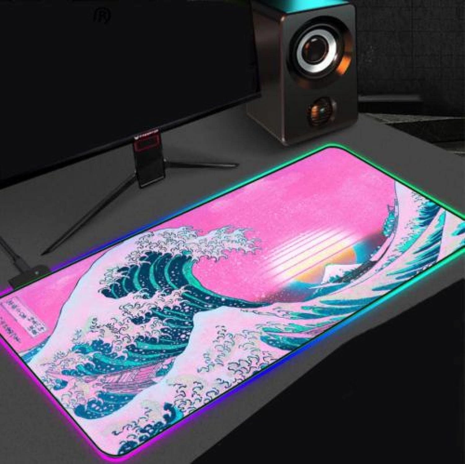 Gaming Mouse Pads Kanagawa Pink Waves RGB Mouse Pad Gamer