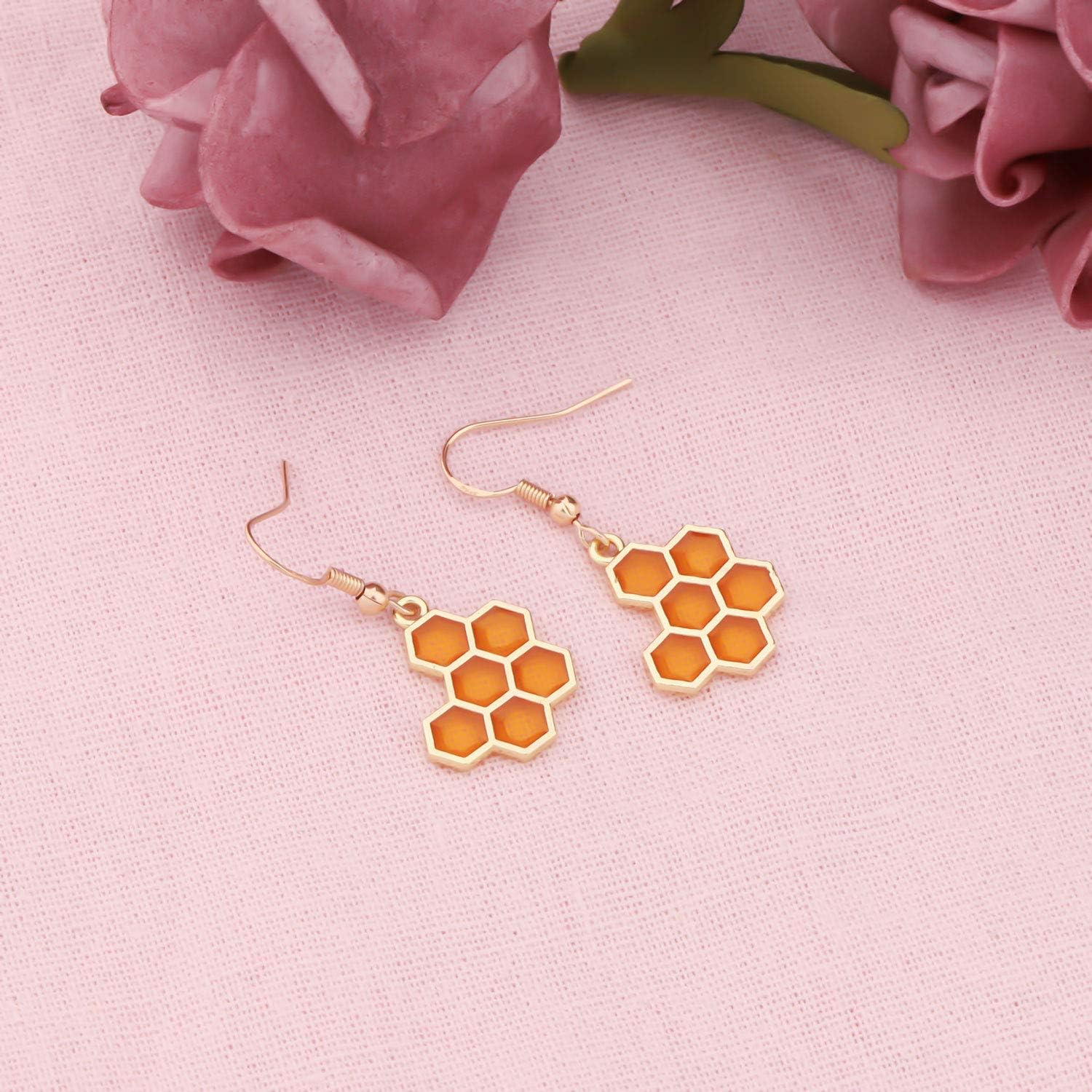 LQRI Honeycomb Earrings Simple Honeycomb Beehive Dangle Earrings for Women Bee Honeycomb Jewelry - Image 4