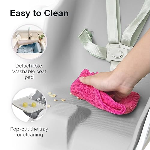 Vista 23 de ORIBEL Cocoon Z - Silla alta y tumbona para bebé, silla alta perfecta para niños pequeños/recién nacidos, se desliza fácilmente en todas las Verde