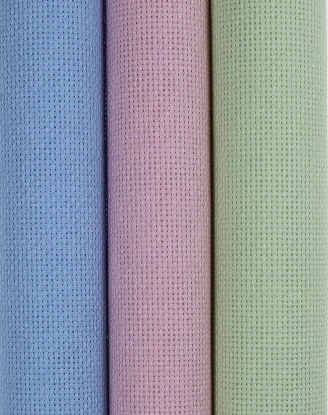 KCS 3 pc of 15" x 18"(38cmx45cm) Counted Cross Stitch Cotton Aida Cloth Needlework Rolled Fabric Box,18CT,Light Blue+Pink+Light Green