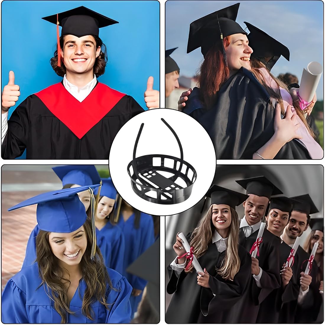 Diadema para Birrete de Graduación, Mantén tu Cabello Natural Durante el Día, Asegura tu Birrete, Ideal para Graduacion Niños 5 Años, Plástico, Cómoda, Soporte para Regalados de Graduados