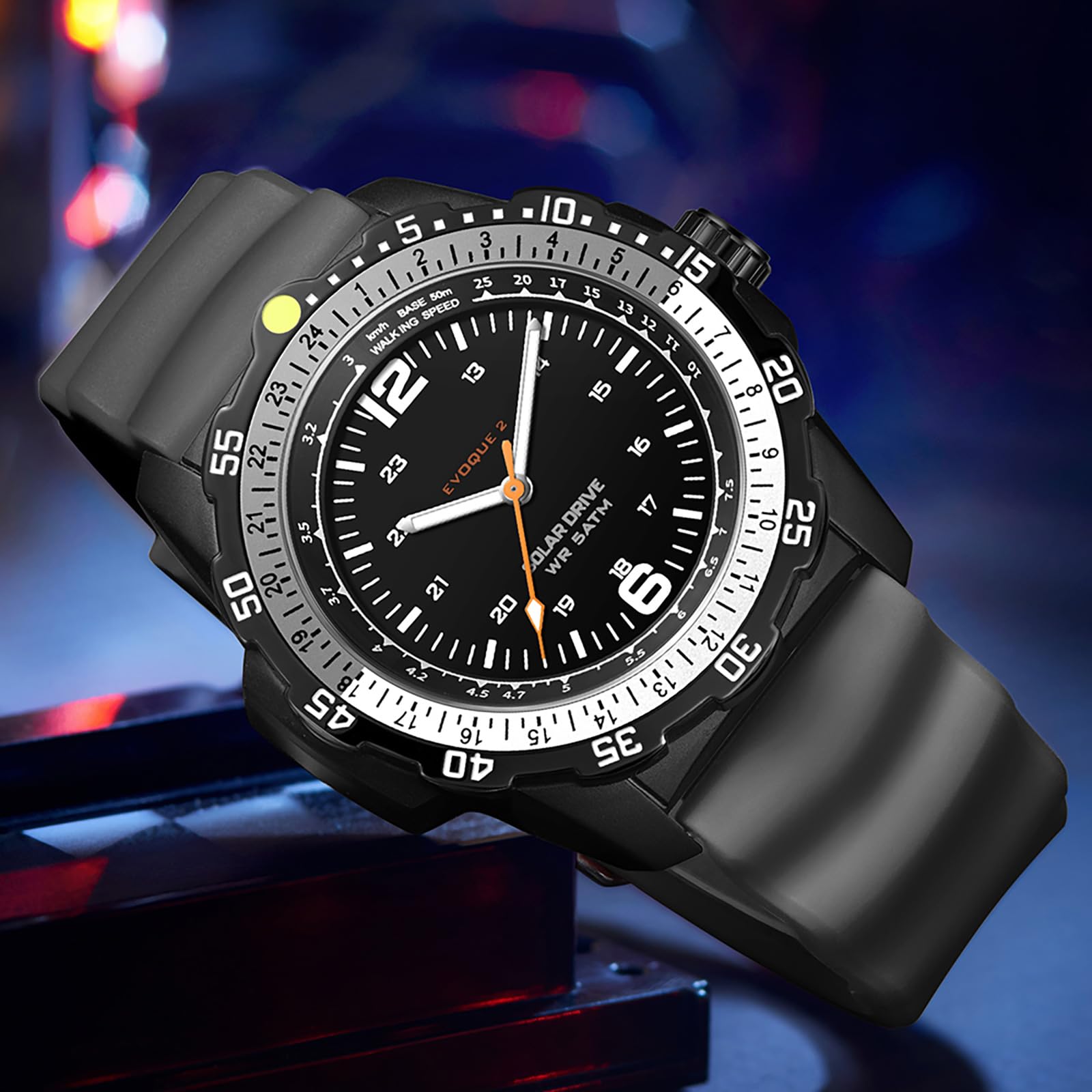 findtime Orologio da polso da uomo a energia solare, 5 ATM, impermeabile, analogico, design minimalistico, militare, in silicone, orologio sportivo