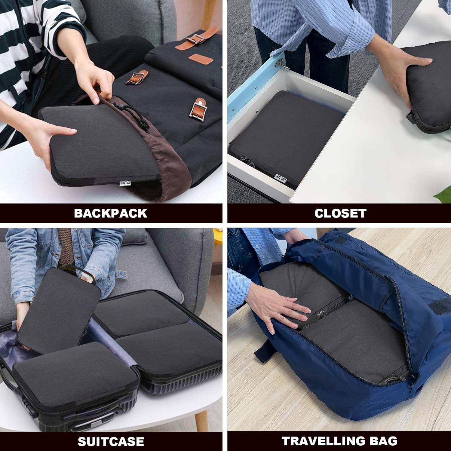 Compression Packing Cubes for Travel Accessories, 2 Set Compression Bags Travel Cubes for Packing Suitcase Luggage Organizer Bags Set, Black - Image 5