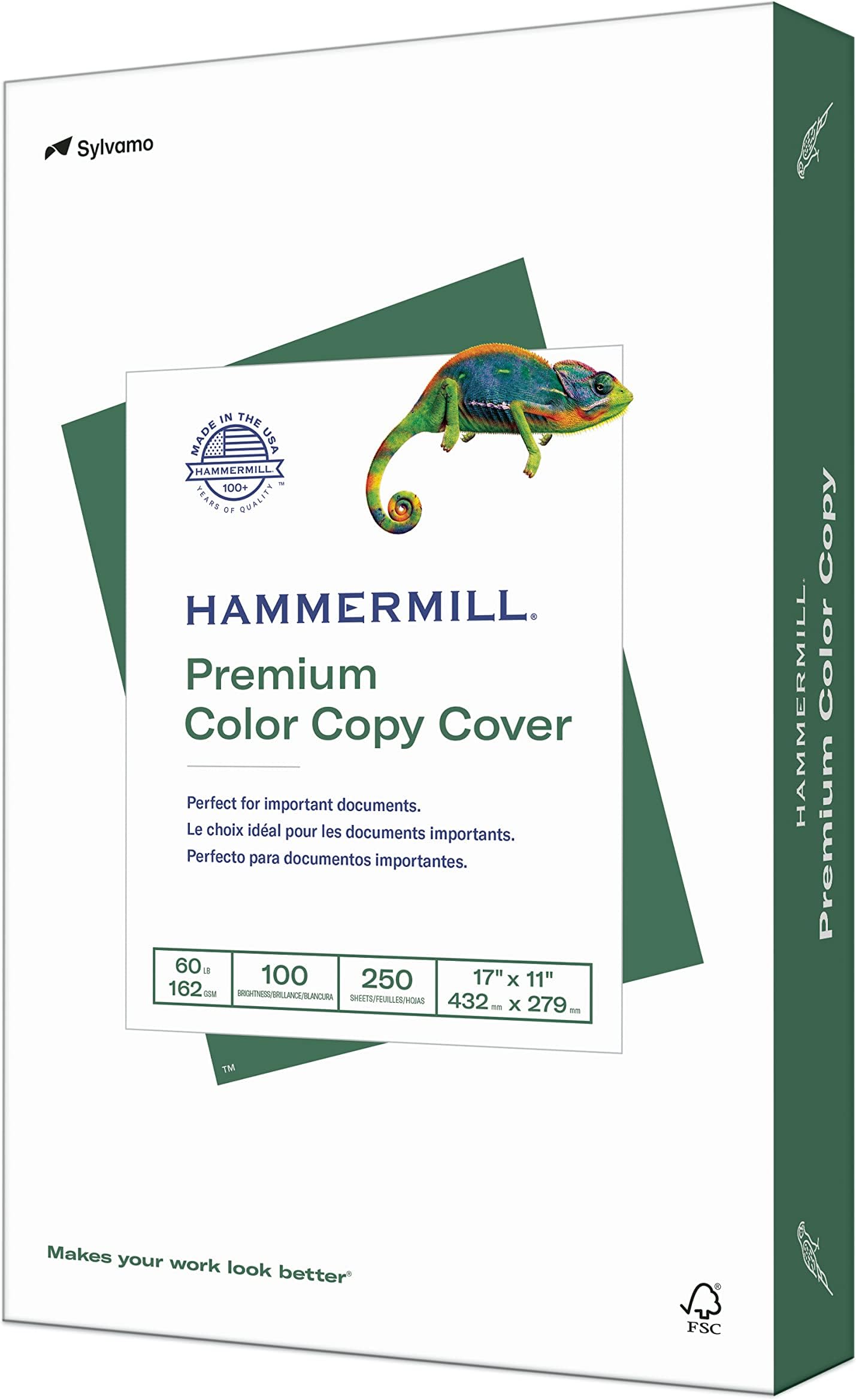 Hammermill Cardstock, Premium Color Copy, 60 lb, 11 x 17-100 Bright, Made in the USA Card Stock, 122556R, White - 1 Pack (250 Sheets)