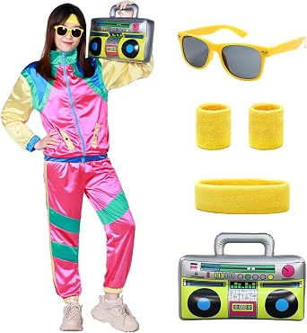 80s Tracksuit Costume Retro 90s Hip Hop Costumes Shell Suit Party Dress for Adult Women and Mens