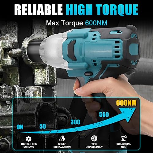 Miniatura 2 de Llave de impacto inalámbrica compatible con batería Makita de 18 V, 600 N.m de rango medio de 12 pulgada y llave de impacto de alto par de 38