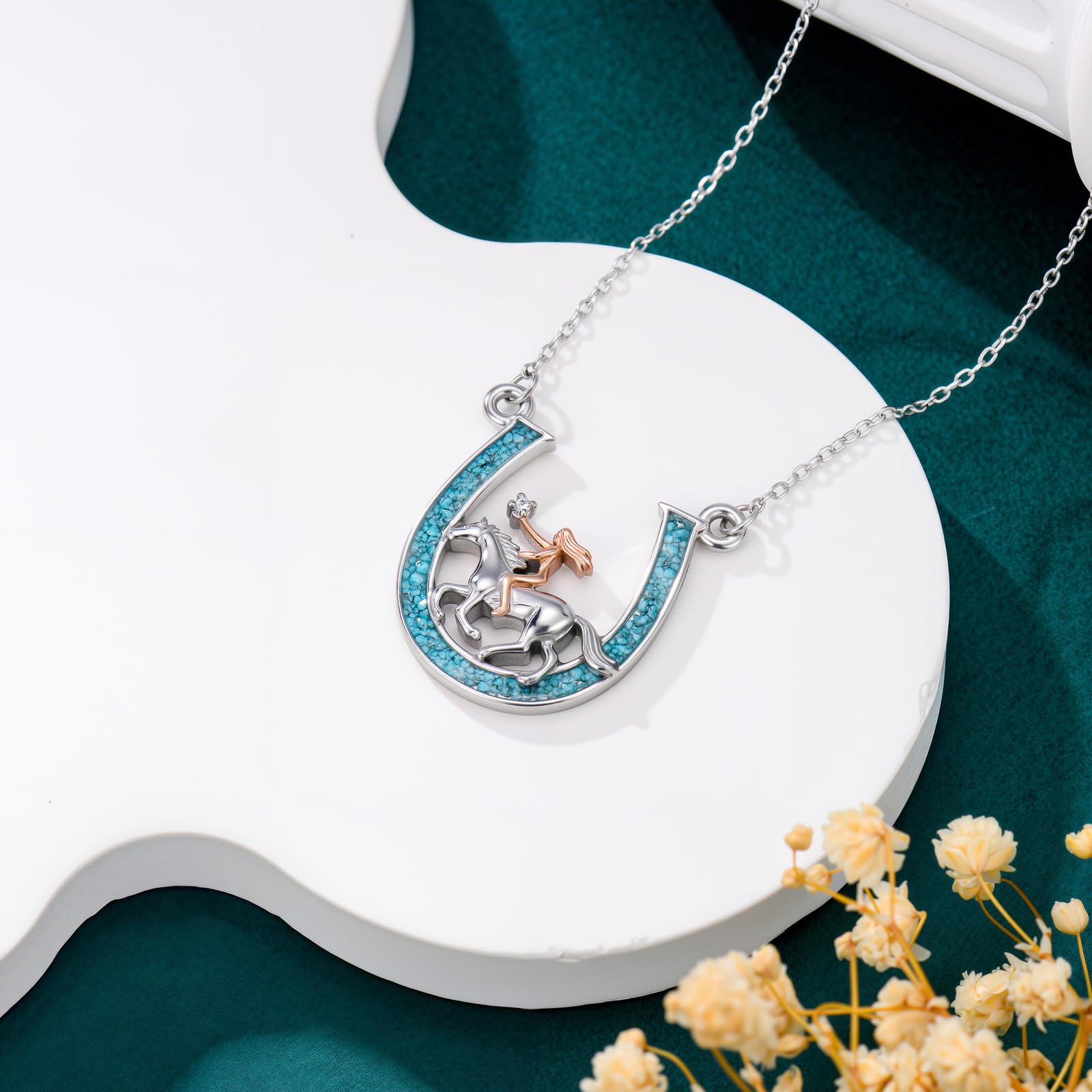 Hufeisen Halskette 925 Sterlingsilber Schmuck Pferd Anhänger Geschenk zu Geburtstag und Weihnachten für Damen