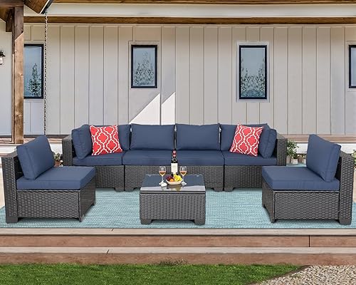 Juego de muebles de patio de 7 piezas para exteriores, sofá de conversación de mimbre de ratán, juegos seccionales de jardín con cojines lavables, disponible en Yaxa Venezuela