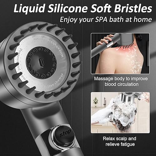 Miniatura 2 de Luxsego Cabezales de ducha de alta presión con masajeador del cuero cabelludo cepillo de champú para el cuidado de la piel y el cabello, cabezal de