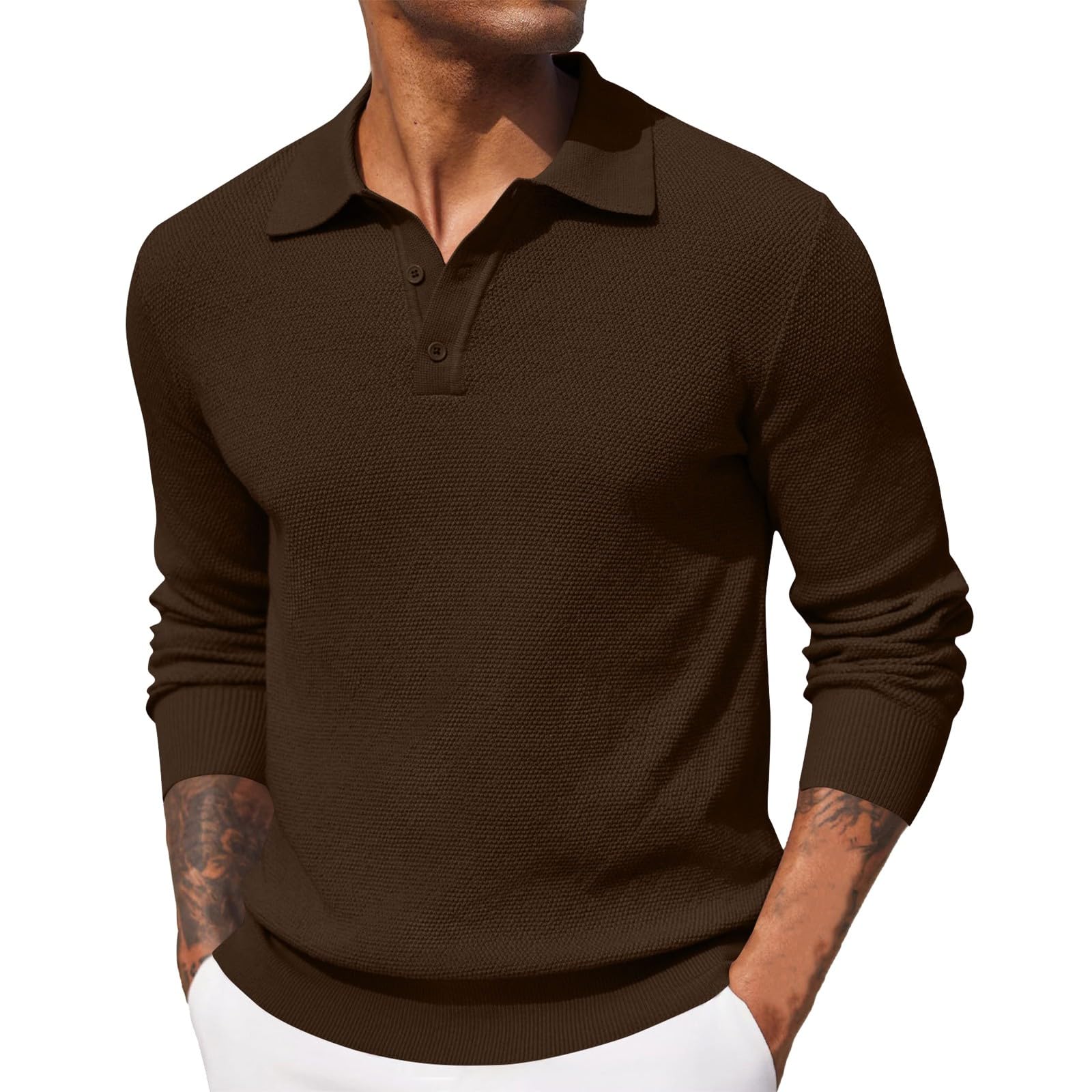 Genérico Polo para Hombre Liso De Manga Larga Negocios Solapa Camiseta Camisa De Vestir Suave Color Liso Tops Simple para Vacaciones Ceremonia