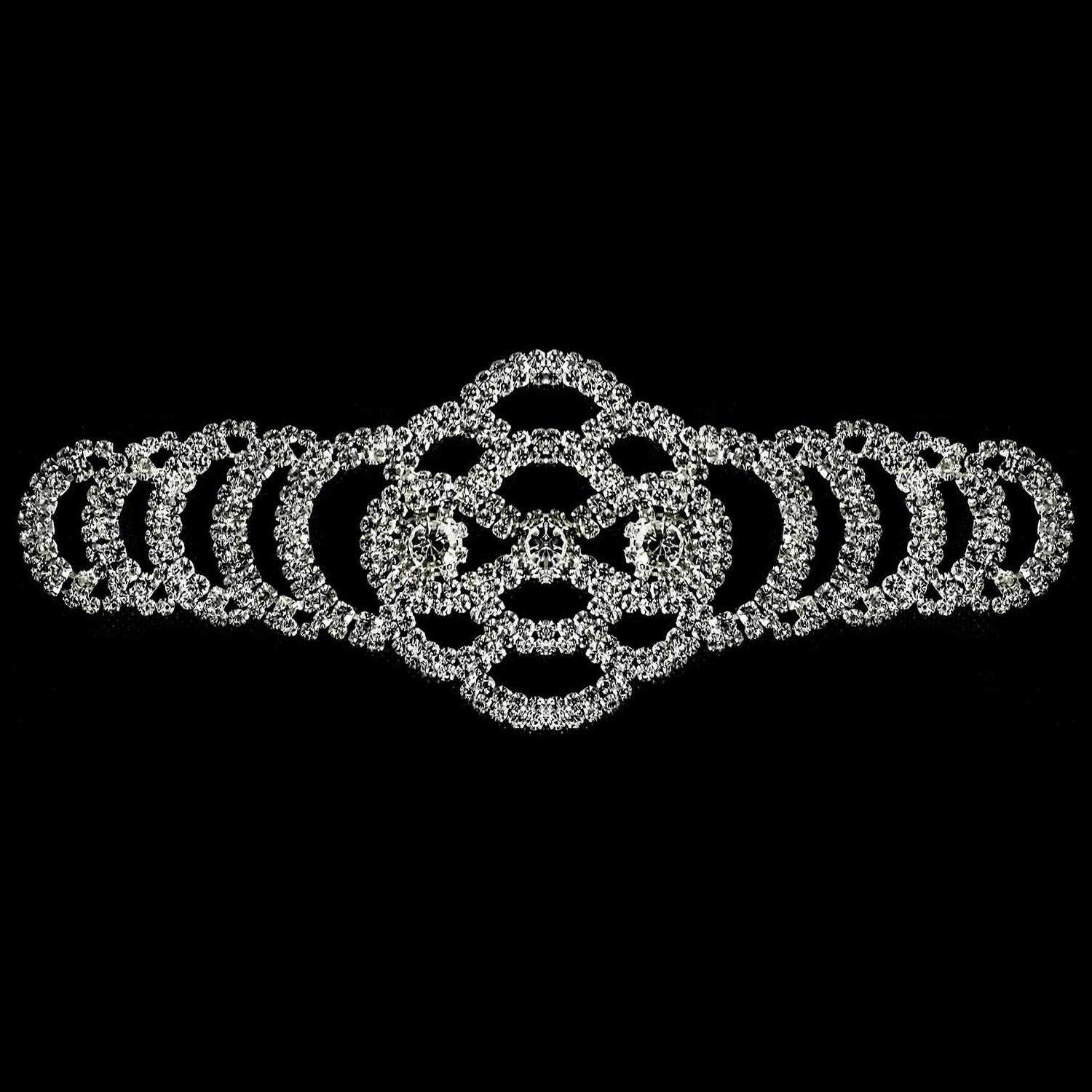 Trimming Shop Rhinestone Diamante Silver Bridal Wedding Sew On Motif Crystal Applique Patch 11 Silver/Clear